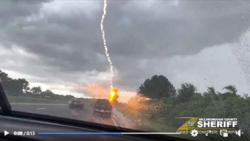 Lightning Fries Two Vehicles On Florida Interstate