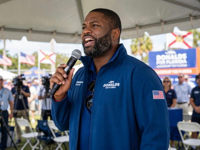 Byron Donalds during a heated campaign exchange at a Florida event